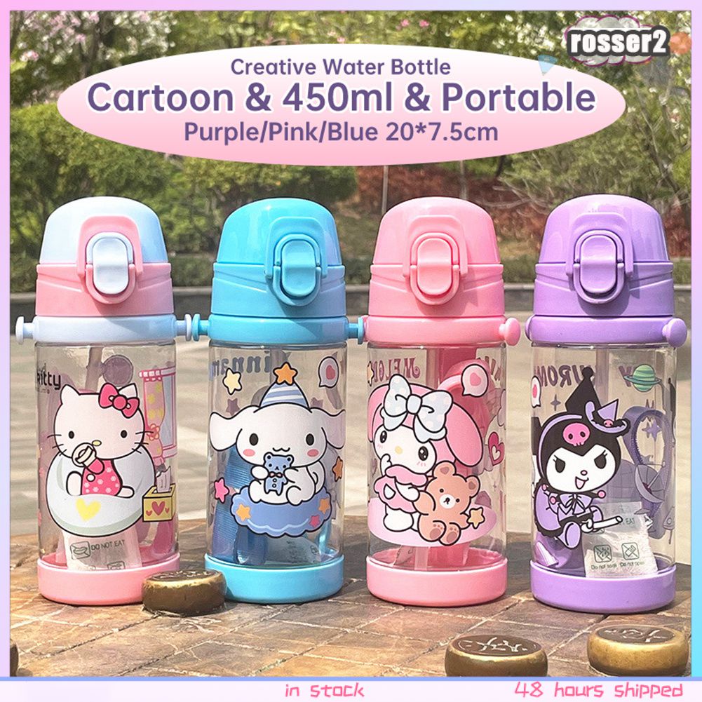 Chai nước cầm tay 450ml dễ thương Sanrio quế chó kuromi Hello Kitty cốc uống ngoài trời có dây đeo-rosser2