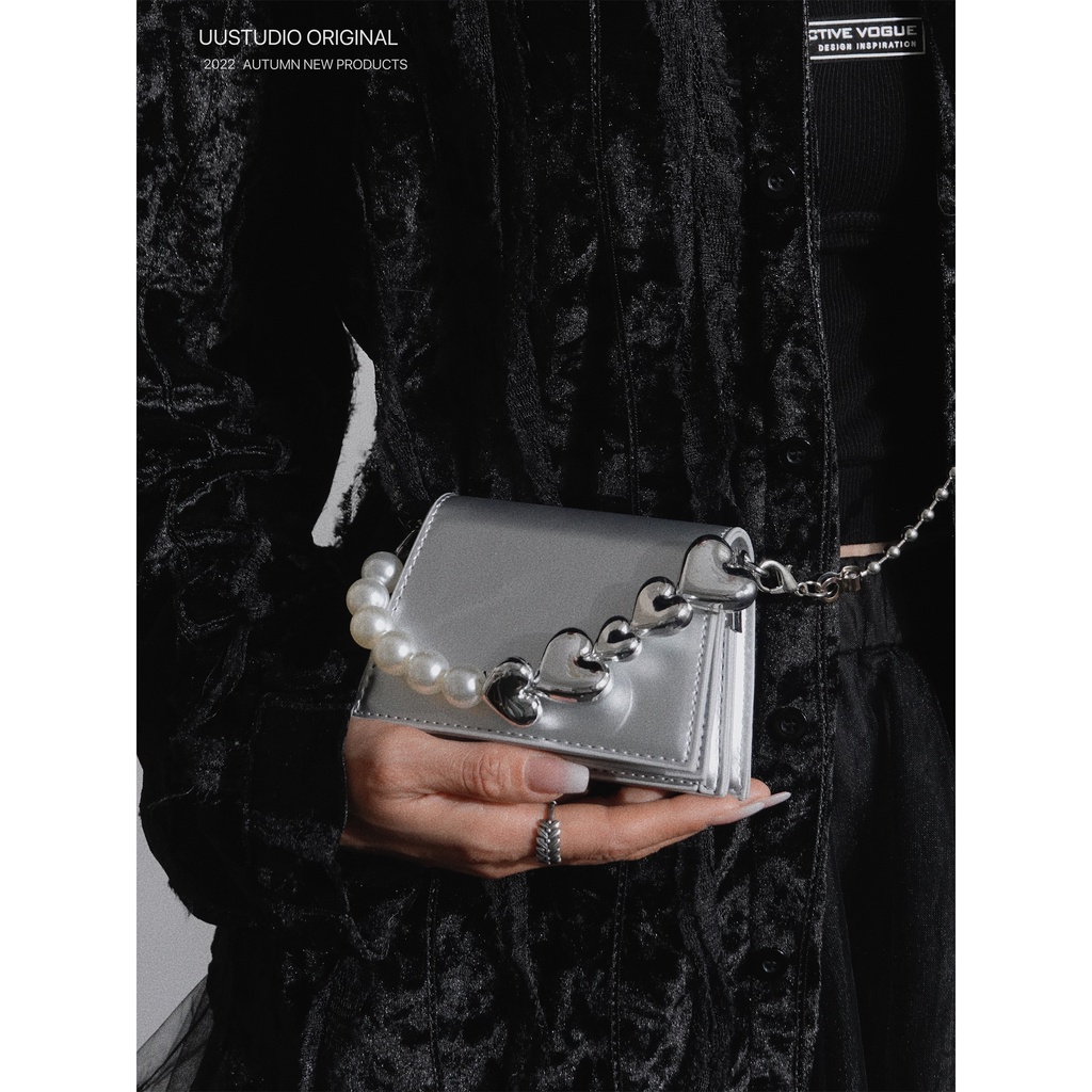 Túi Đeo Chéo Mini AGB Đính Hạt Trái Tim Thiết Kế Ngọt Ngào Dòng Niche