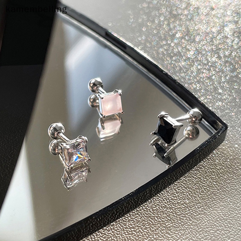 1 Đôi Khuyên Tai Dạng Xoắn Ốc Đính Đá Zircon Hình Vuông Màu Hồng Cho Nữ