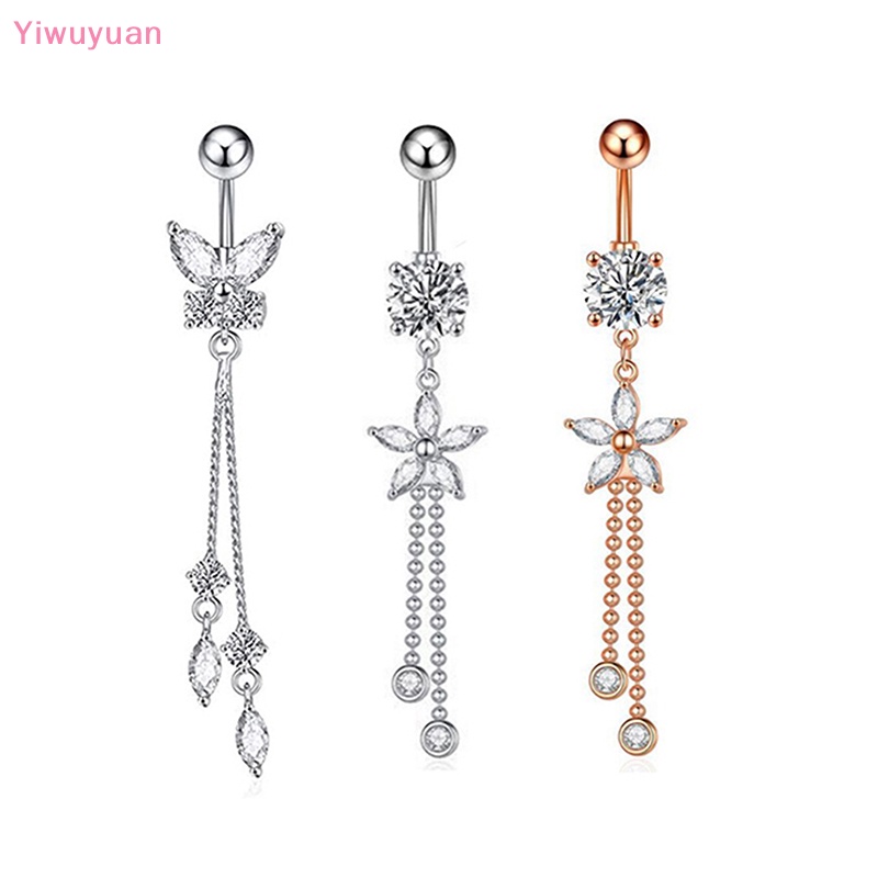 Khuyên Rốn Bằng Thép Không Gỉ Đính Đá Zircon Mới