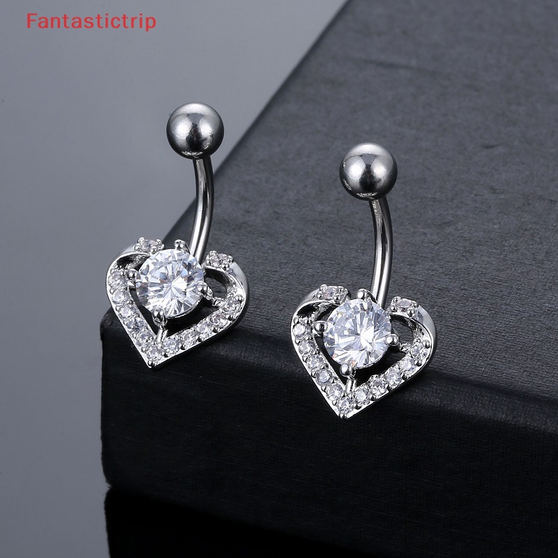 Khuyên Rốn Thép Không Gỉ Đính Đá Zircon Hình Trái Tim Cho Nam Nữ Mới