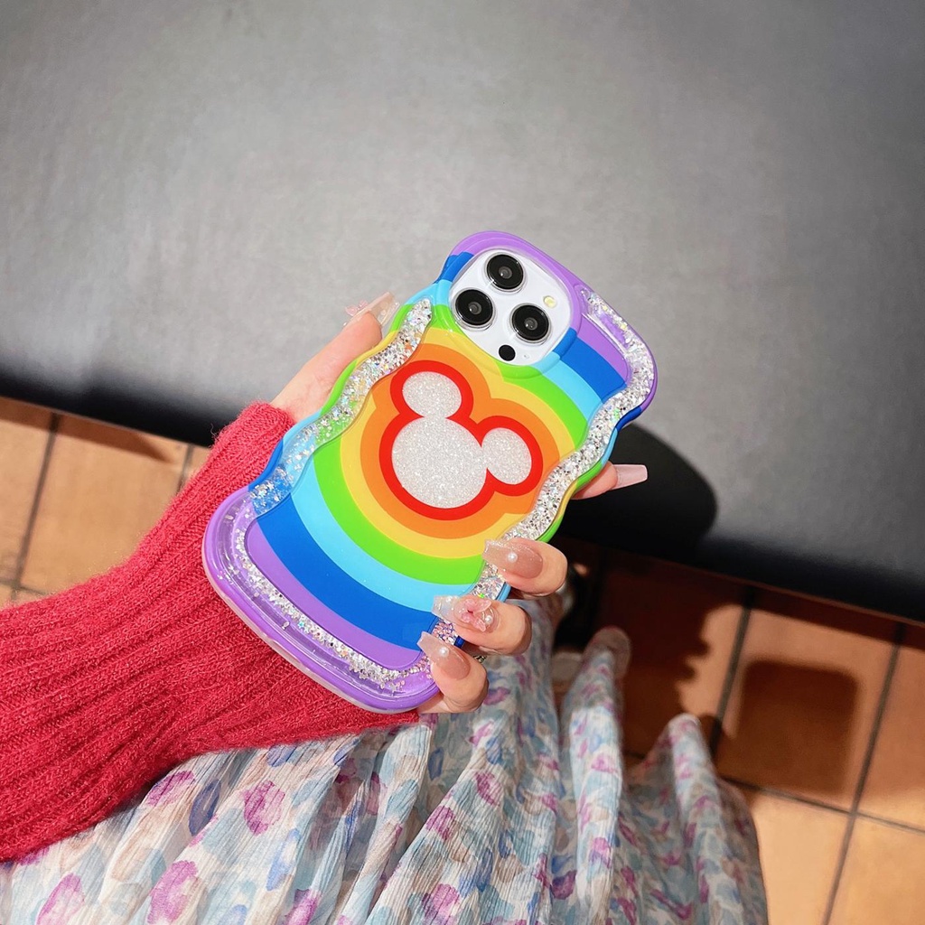 Ốp Điện Thoại TPU Dẻo Họa Tiết Hoạt Hình Mickey Kèm Nước Kim Tuyến Cho iPhone 12 13 14 Pro Max