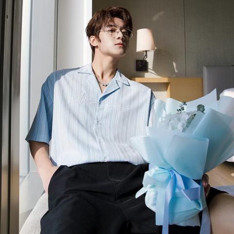 Áo Sơ Mi Ngắn Tay Dáng Rộng Họa Tiết Sọc Thời Trang Mùa Hè Nhật Bản Dành Cho Nam