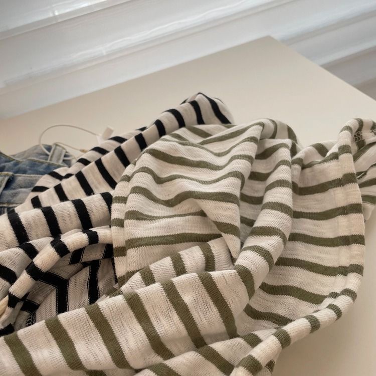 Áo Khoác Cardigan Mỏng Tay Dài Chống Nắng Có Nón Họa Tiết Kẻ Sọc Phong Cách Hàn Quốc Dễ Phối Đồ