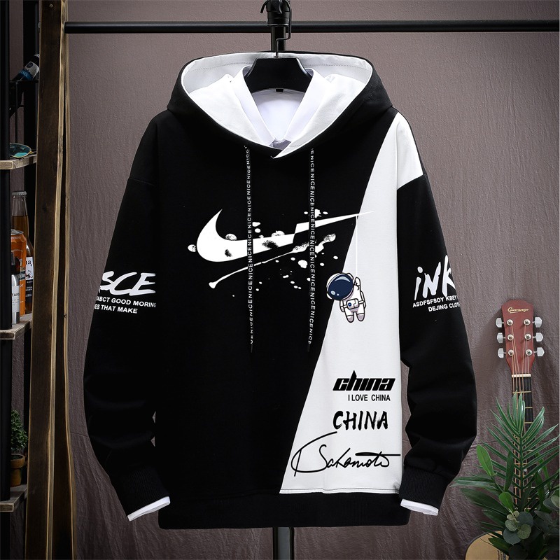 Mẫu mới áo hoodies nỉ nam nữ phối màu đen trắng logo Ni.ke stylemarven AO TOP NAM 90000148