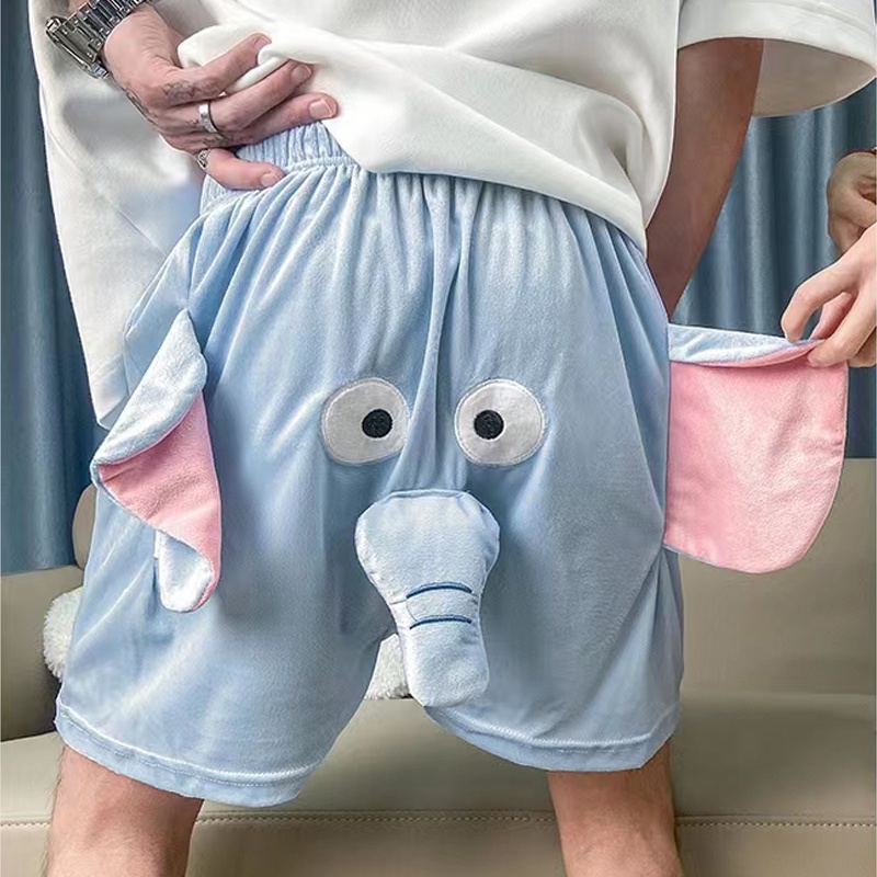 Quần đùi lợn màu hồng hoạt hình mũi voi bay dễ thương mùa hè quần ngủ cặp đôi sang trọng sáng tạo cho nam và nữ