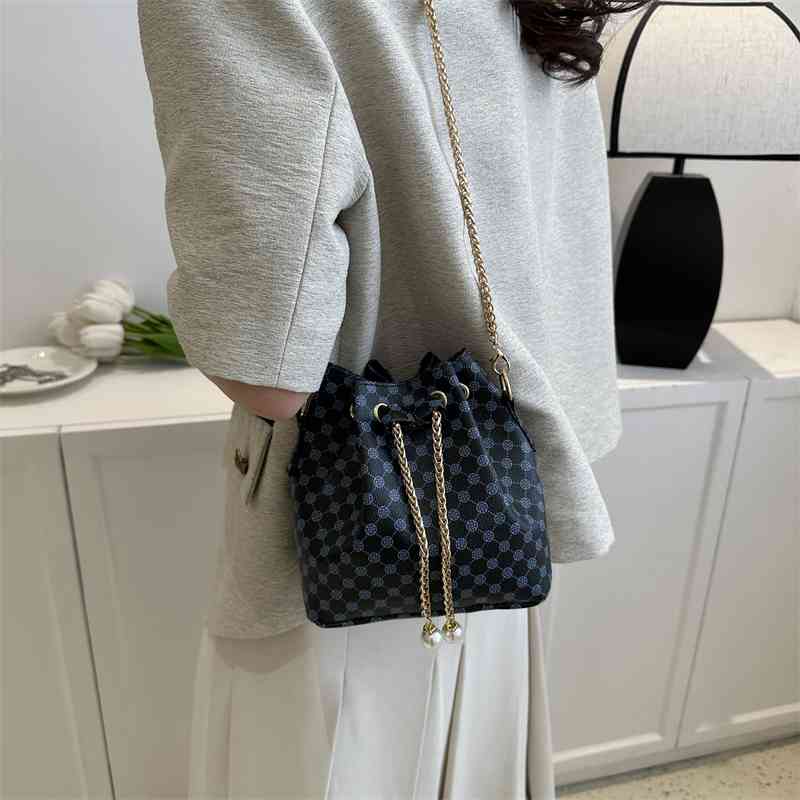 Túi Bucket Chất Liệu Da PU Phối Dây Rút Phong Cách Retro Dành Cho Nữ