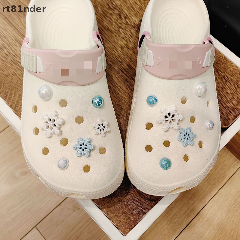 Rt 1 Bộ Phụ Kiện Trang Trí Giày Hình Hoa Tuyết Đính Ngọc Trai DIY Có Thể Tháo Rời Cho Bé n