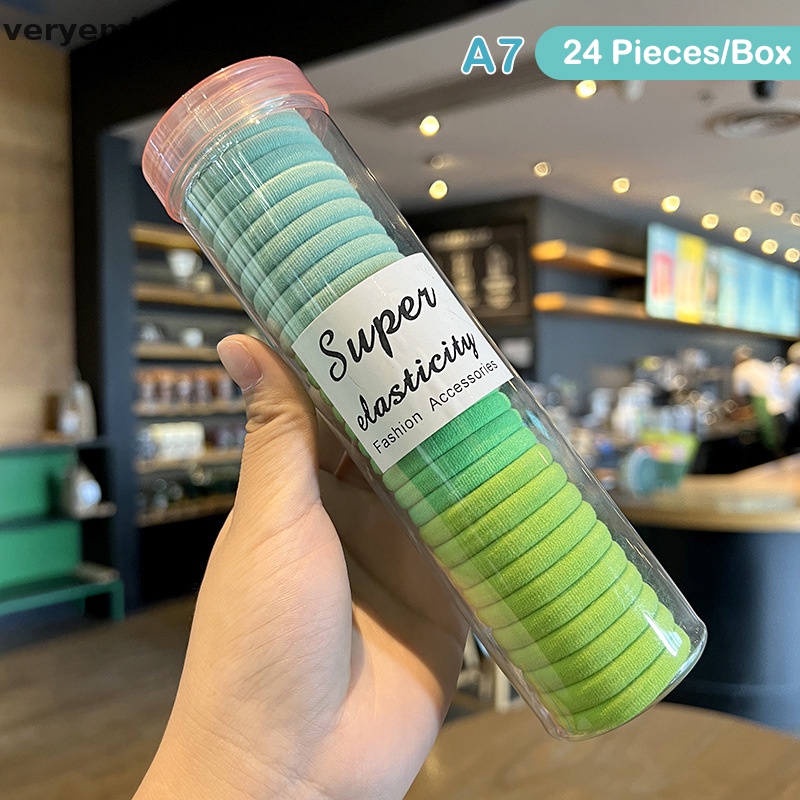 Hộp 24 Dây Buộc Tóc Co Giãn Không Đau Xinh Xắn Cho Bé Gái