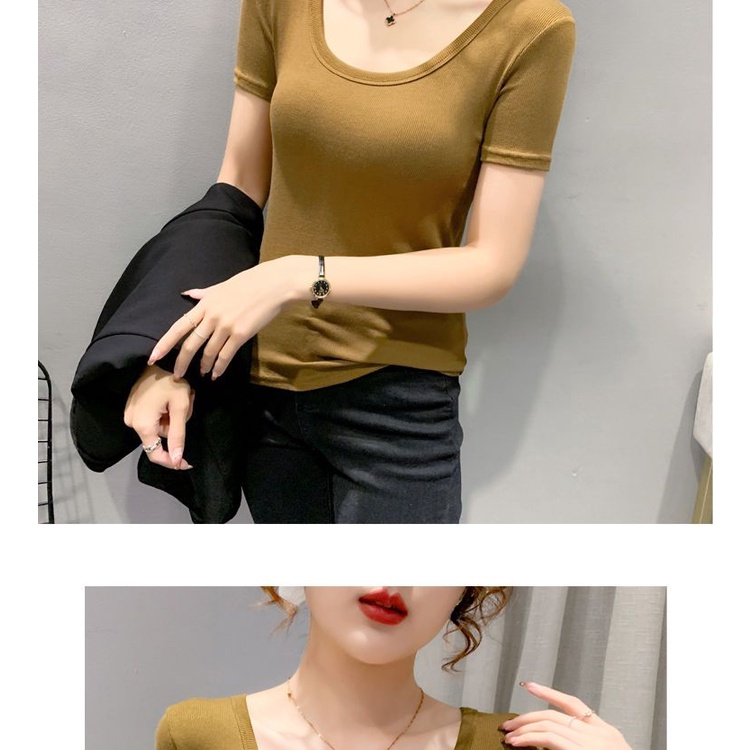 Áo Thun Nữ Ngắn Tay Cổ Chữ U Vải Cotton