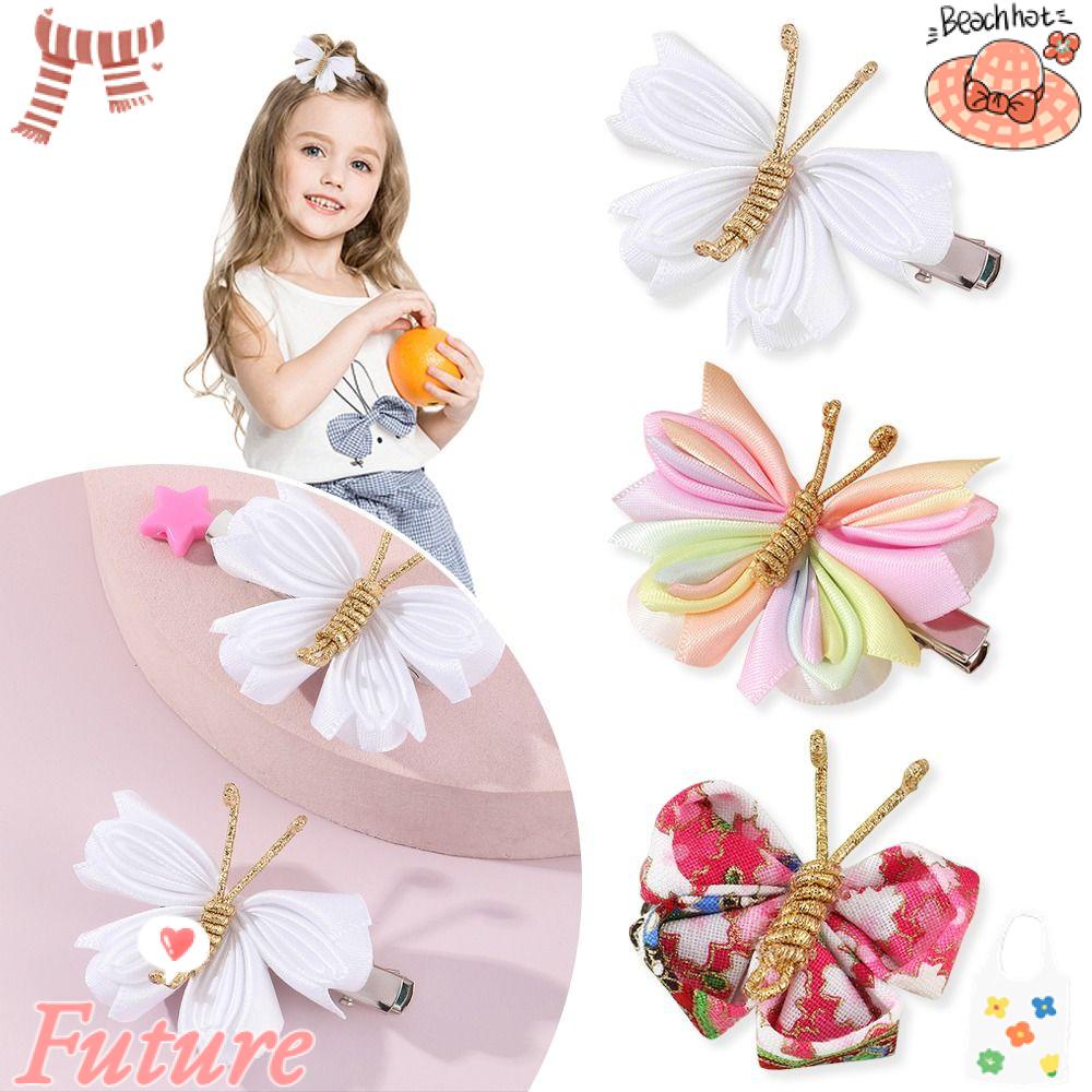 Kẹp Tóc Nơ Bằng Vải Màu Trơn Thời Trang Dành Cho Bé Gái