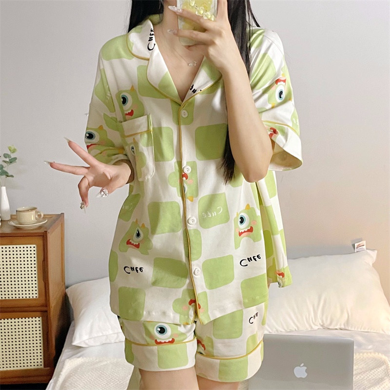 Bộ Đồ Ngủ Hai Mảnh In Họa Tiết Hoạt Hình Dễ Thương Phong Cách Hàn Quốc Thời Trang Mùa Hè Cho Bạn Gái