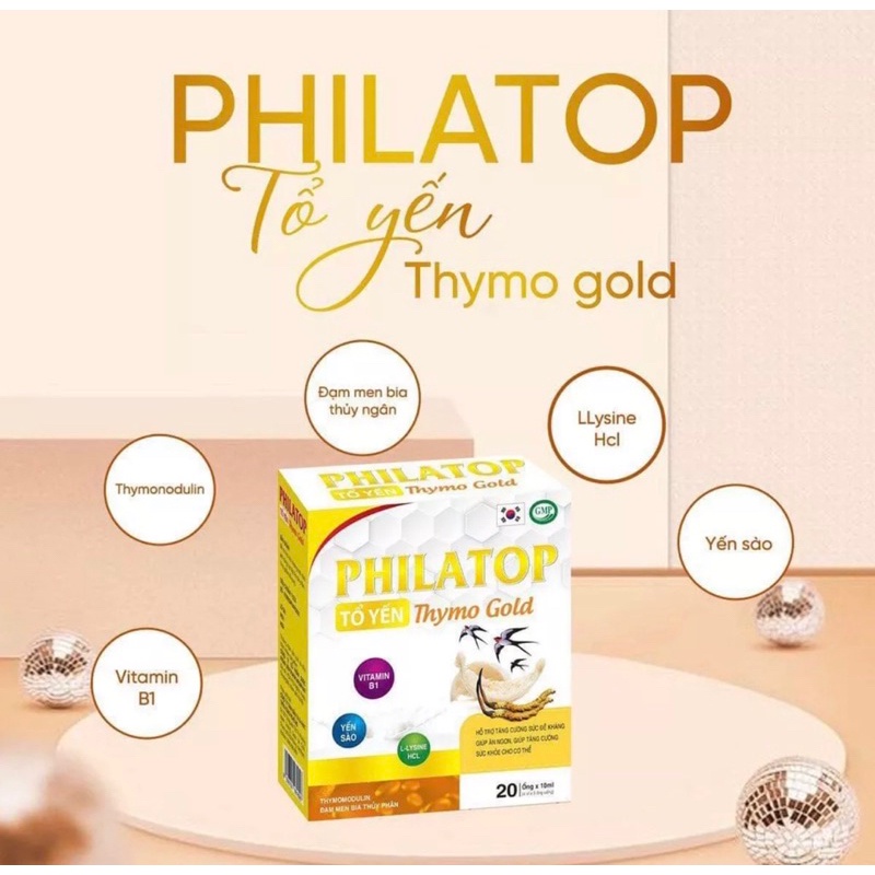 PHILATOP TỔ YẾN Thymo Gold ăn ngủ ngon, bồi bổ cơ thể tăng sức khỏe, hỗ trợ tiêu hóa (hộp 20ống/ 10ml)