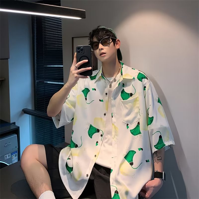 Áo Sơ Mi Tay Ngắn Dáng Rộng Họa Tiết Hoa Phong Cách Đường Phố Thời Trang Mùa Hè Cho Nam