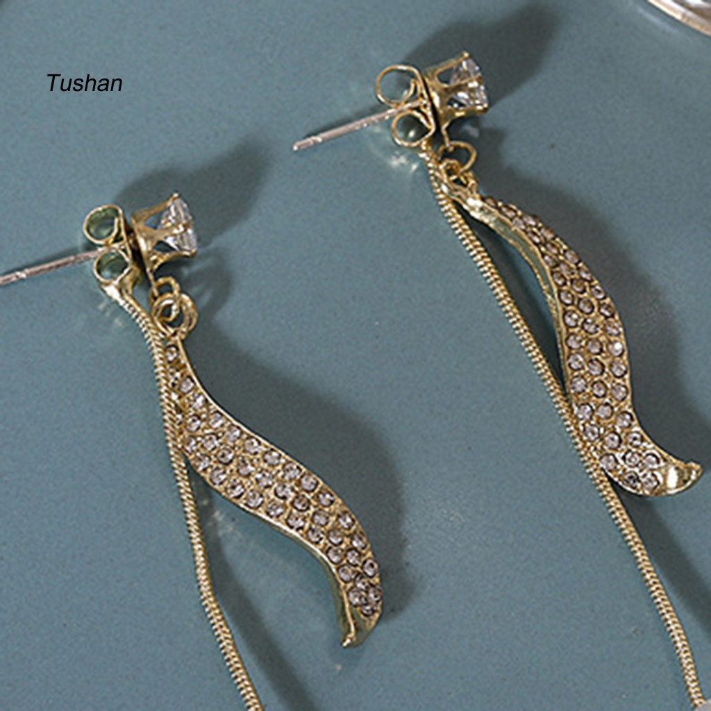 1 Đôi Bông Tai Hình Học Tua Rua Lấp Lánh Phong Cách Hàn Quốc