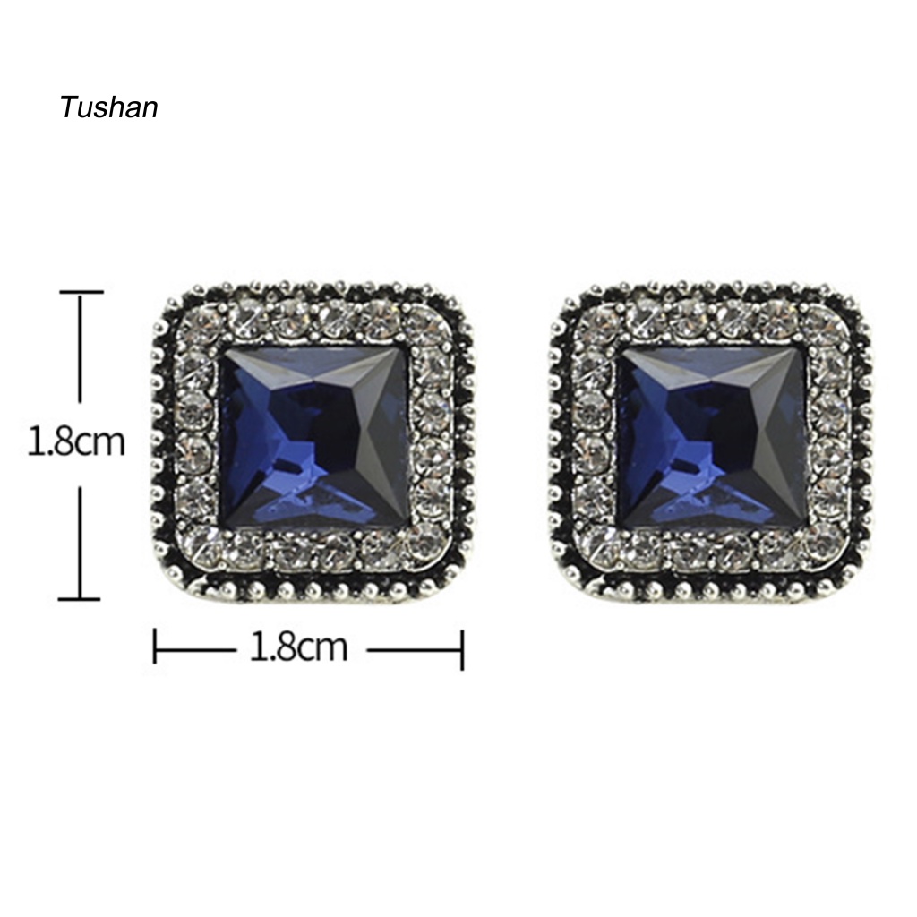 1 Đôi Bông Tai Hình Vuông Đính Đá Zircon Thời Trang Dành Cho Nữ