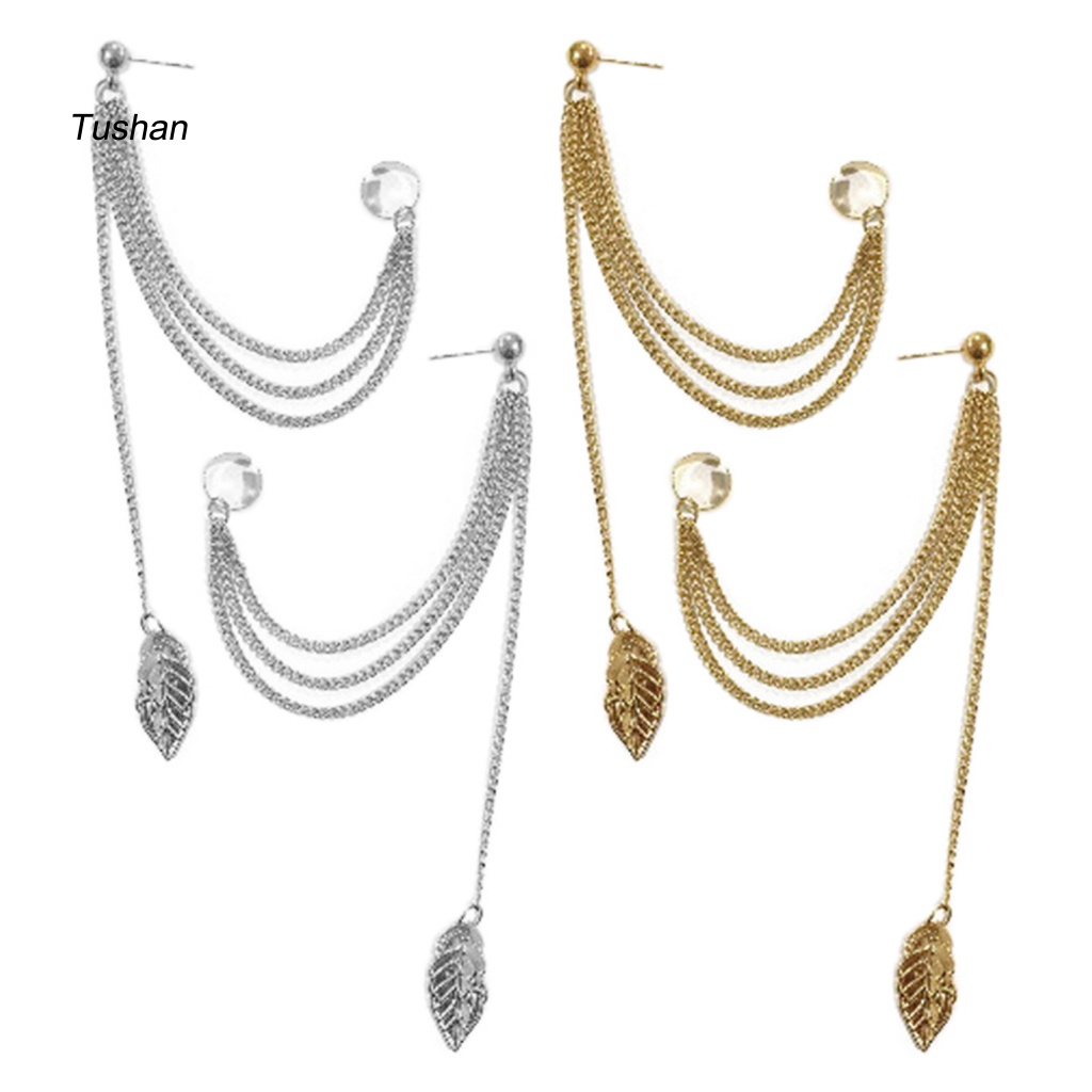 1 Đôi Bông Tai Hình Chiếc Lá Nhiều Lớp Màu Sắc Trơn Không Gây Kích Ứng Phong Cách Vintage Dành Cho Nữ