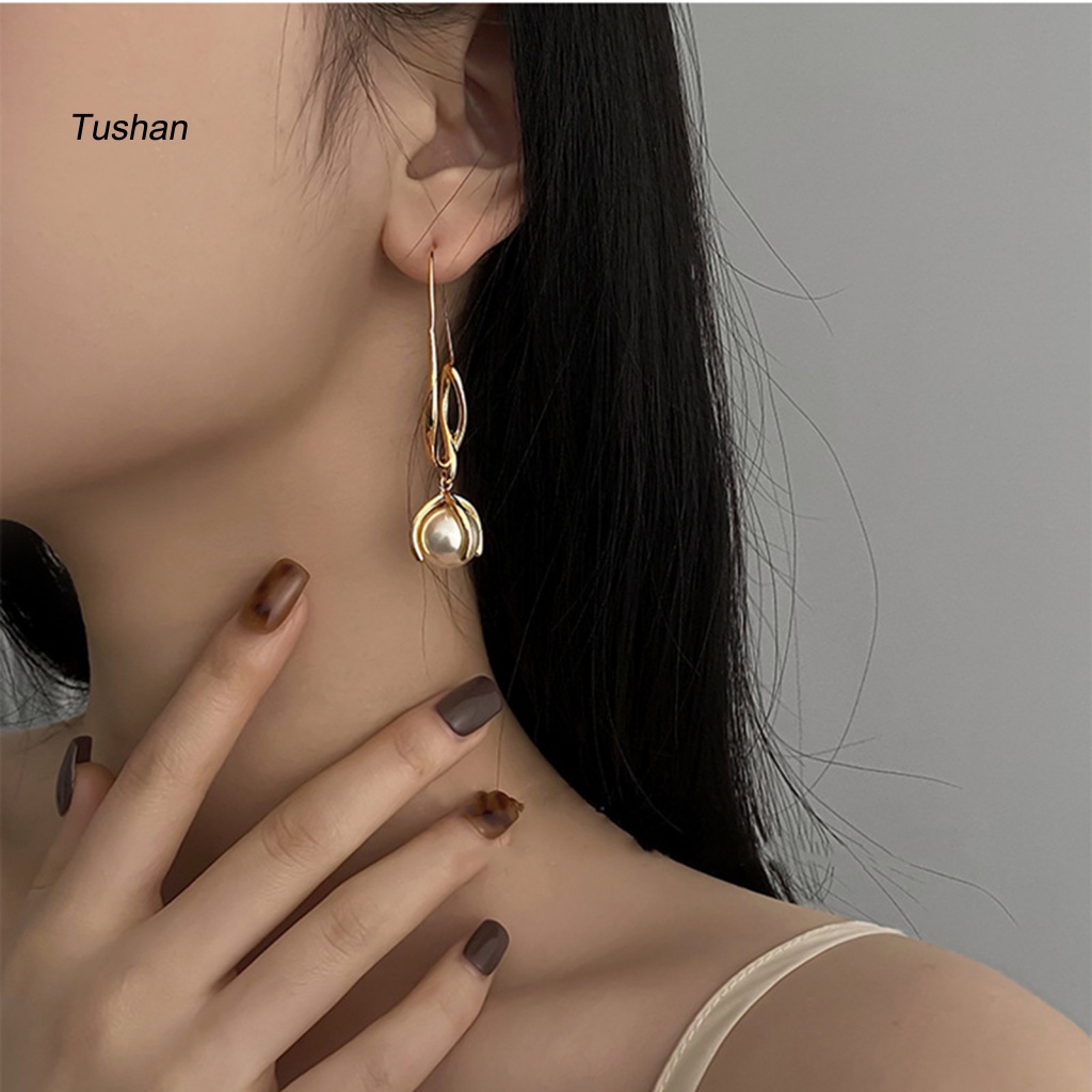 1 Đôi Bông Tai Ngọc Trai Giả Màu Trắng Sáng Bóng Thanh Lịch