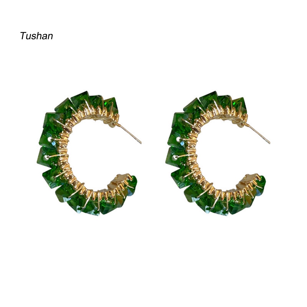 1 Đôi Bông Tai Hình Chữ C Đính Đá Ngọc Lục Bảo Giả Thời Trang Bông Tai Hình Tròn Thời Trang Dành Cho Nữ