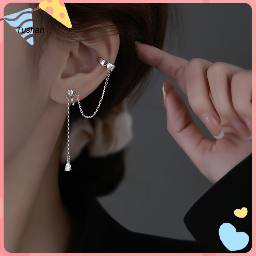 1 Đôi Bông Tai Đeo Vành Tai Dáng Dài Không Cần Xỏ Lỗ Đính Đá Thời Trang