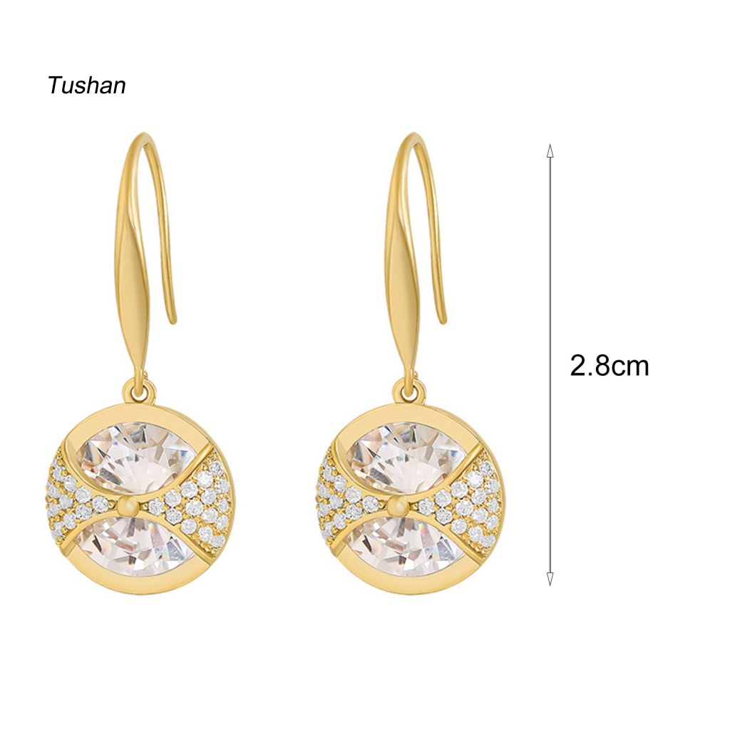 1 Đôi Bông Tai Dáng Dài Mặt Tròn Đính Đá Trang Nhã Dành Cho Nữ