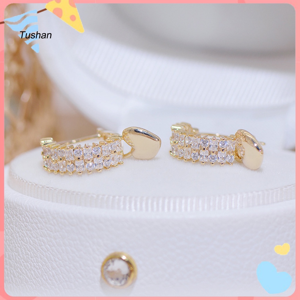 1 Đôi Bông Tai Tròn Đính Đá Zircon Hình Trái Tim Bằng Hợp Kim Dành Cho Nữ