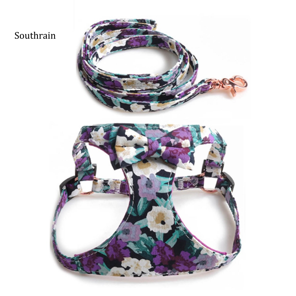 Bộ 2 Dây Dắt Thú Cưng Đi Dạo Chống Thoáng Khí In Họa Tiết Hoa Xinh Xắn