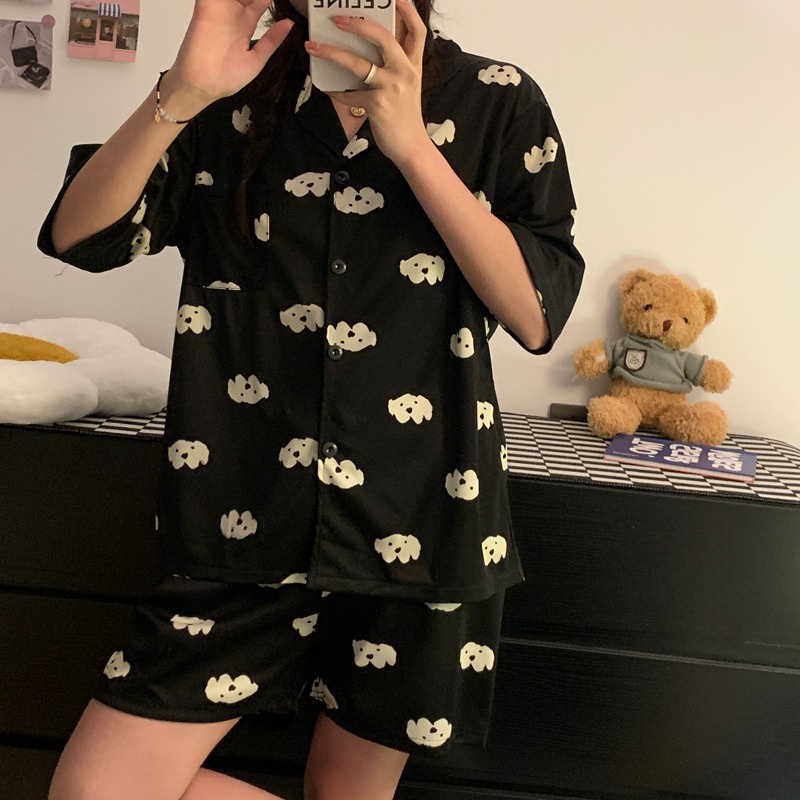 Bộ Đồ Ngủ Dáng Rộng Họa Tiết Hoạt Hình Xinh Xắn Theo Phong Cách Mùa Hè Hàn Quốc Dành Cho Nữ