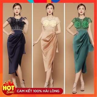 [ĐƯỢC KIỂM TRA HÀNG] Đầm dự tiệc body phối lưới đính hoa ngực, pha lê cao cấp - Yêu Shop 85