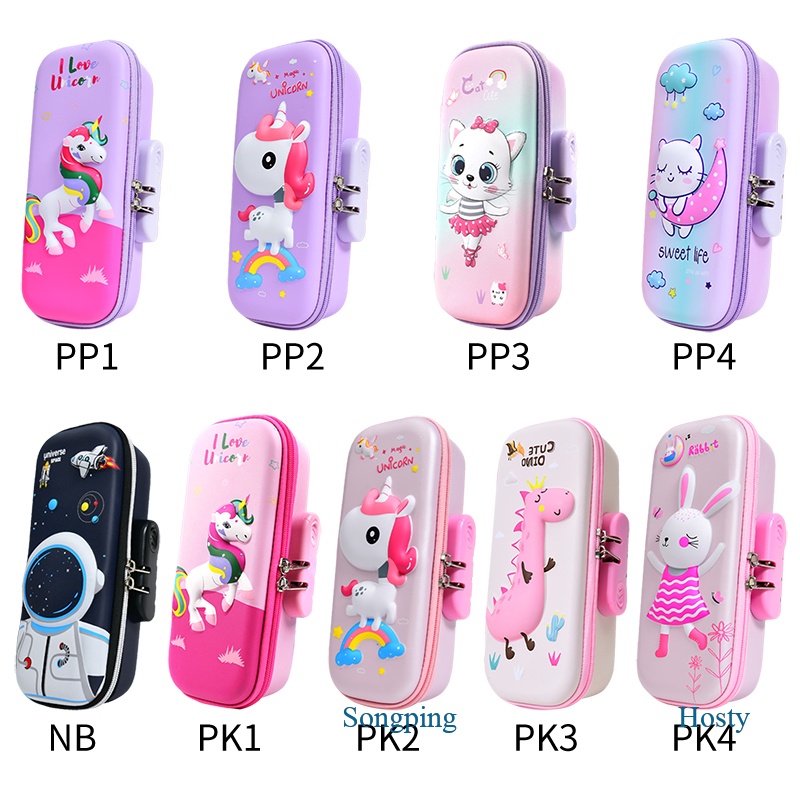 Hộp Đựng Bút Eva Có Khóa Mật Khẩu Hình Thỏ / Phi Hành Gia / Kỳ Lân Dễ Thương Tiện Dụng Cho Học Sinh /