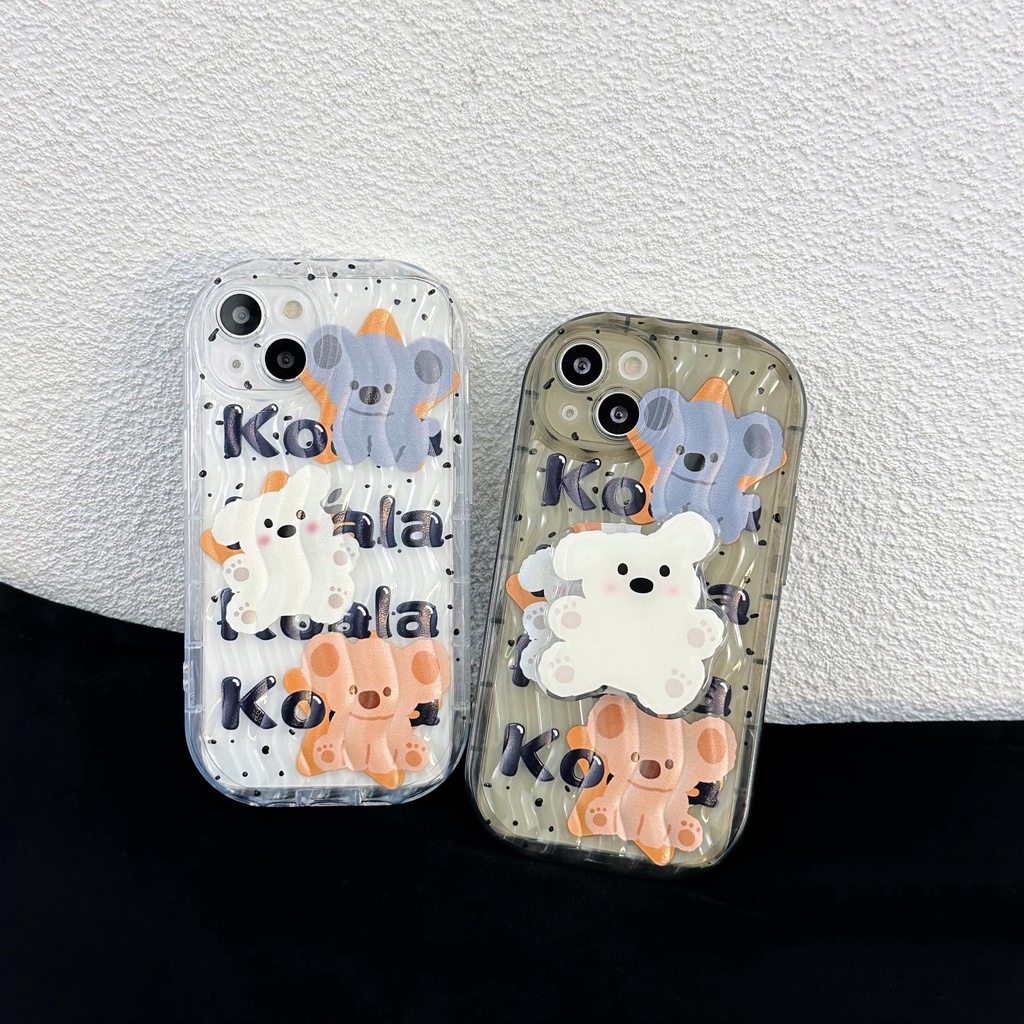 Ốp Điện Thoại TPU Silicon Mềm Hình Gấu Koala Hoạt Hình Màu Trong Suốt Gắn Giá Đỡ iPhone 13 12 11 Pro Max 14 Plus