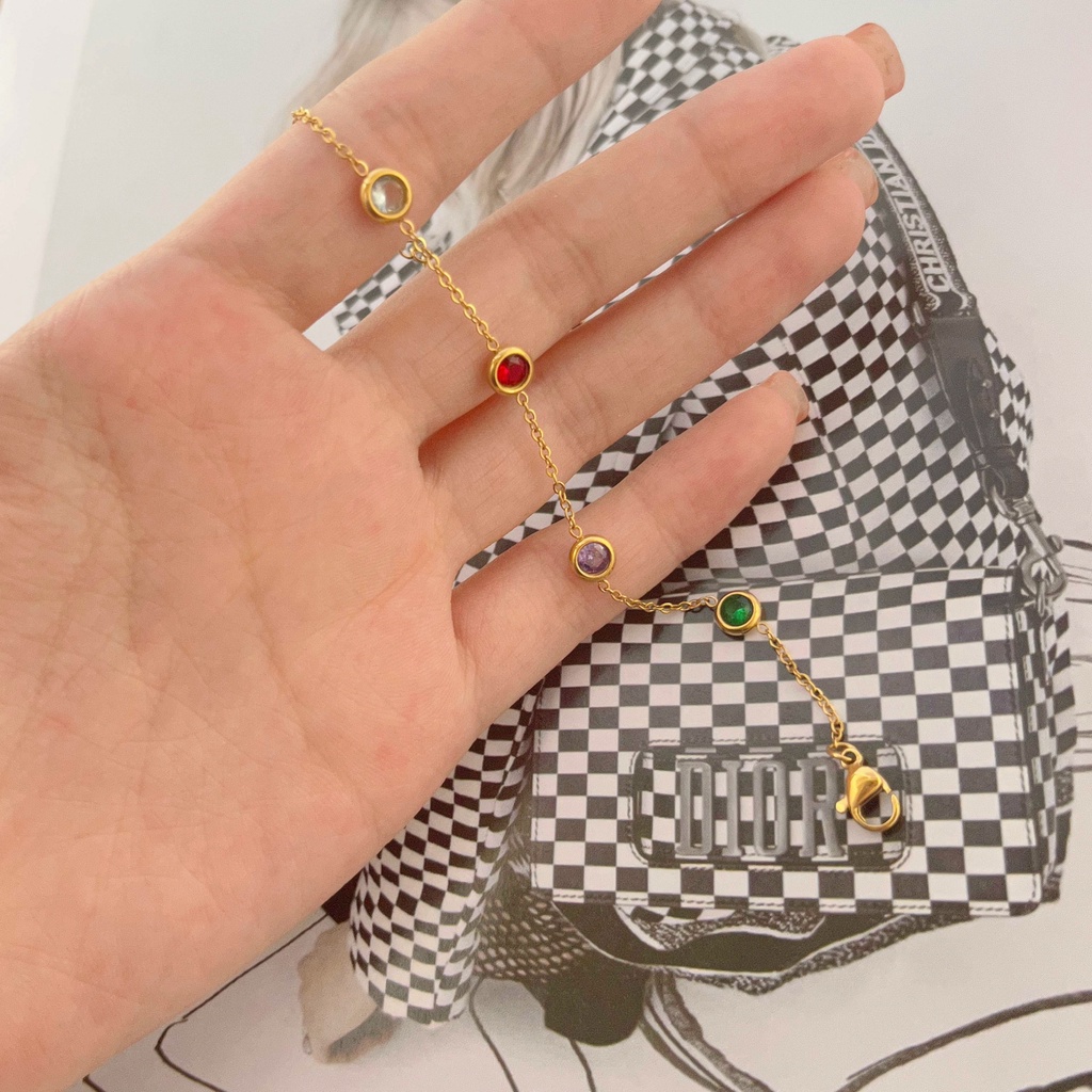 Vòng Đeo Tay S058 Bằng Thép Không Gỉ Đính Đá Pha Lê Nhiều Màu Phong Cách Vintage