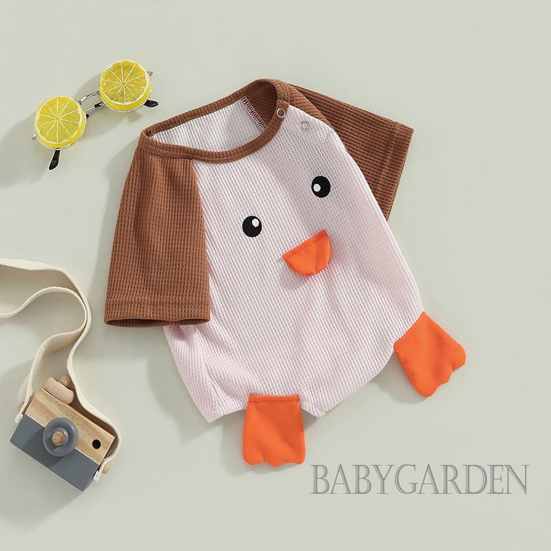 Bộ Áo Liền Quần Tay Ngắn Cổ Tròn In Hình Vịt Hoạt Hình Màu Tương Phản Thời Trang Cho Bé 0-18 Tháng Tuổi