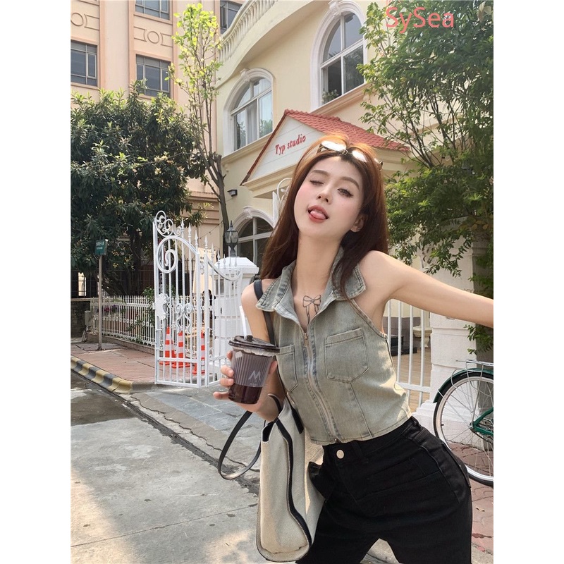 Áo Hai Dây Hở Lưng Ôm Dáng Phối Khóa Kéo Quyến Rũ Cho Nữ