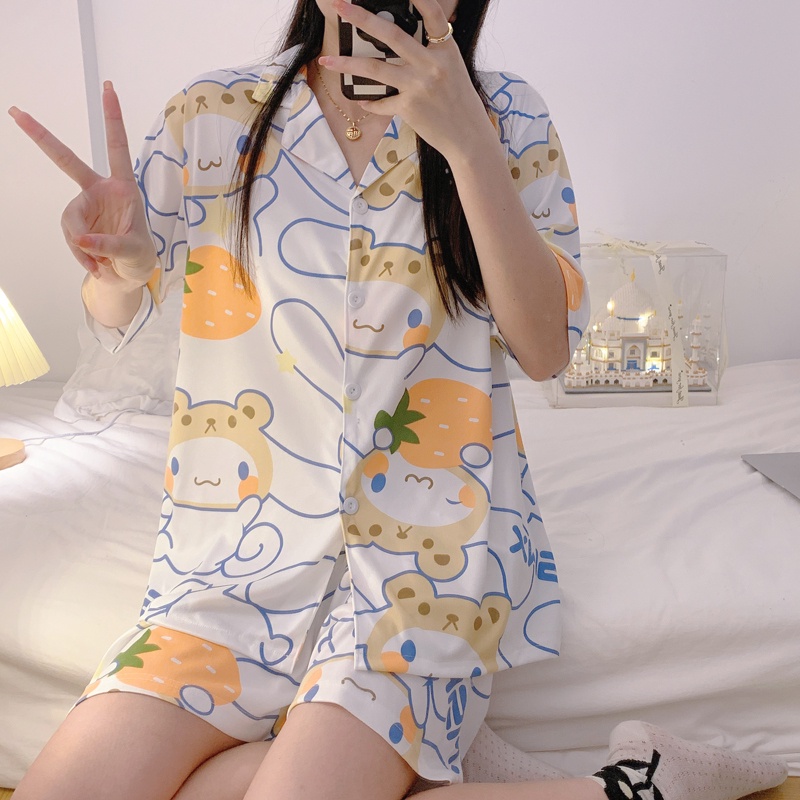 Bộ Đồ Ngủ Tay Ngắn Dáng Rộng In Hình Cinnamoroll Babycinnamoroll Phong Cách Nhật Bản Thời Trang Mùa Hè Mới Cho Nữ