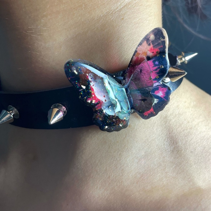 Vòng Cổ Choker Da PU Mặt Hình Bướm Thời Trang Cho Nữ