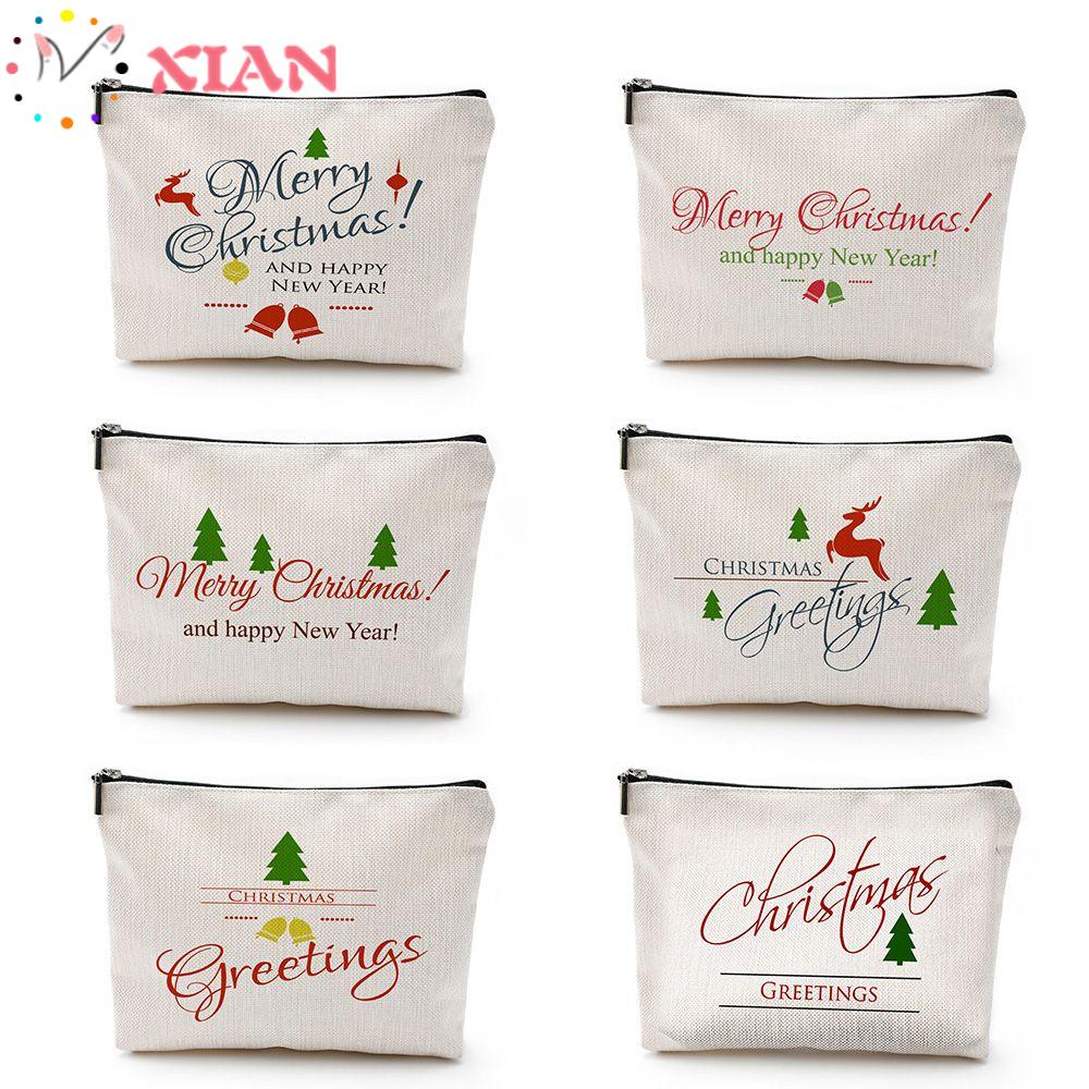 XIANTIN Túi Đựng Mỹ Phẩm Chất Liệu Cotton Chống Thấm Nước Phong Cách Giáng Sinh Mới