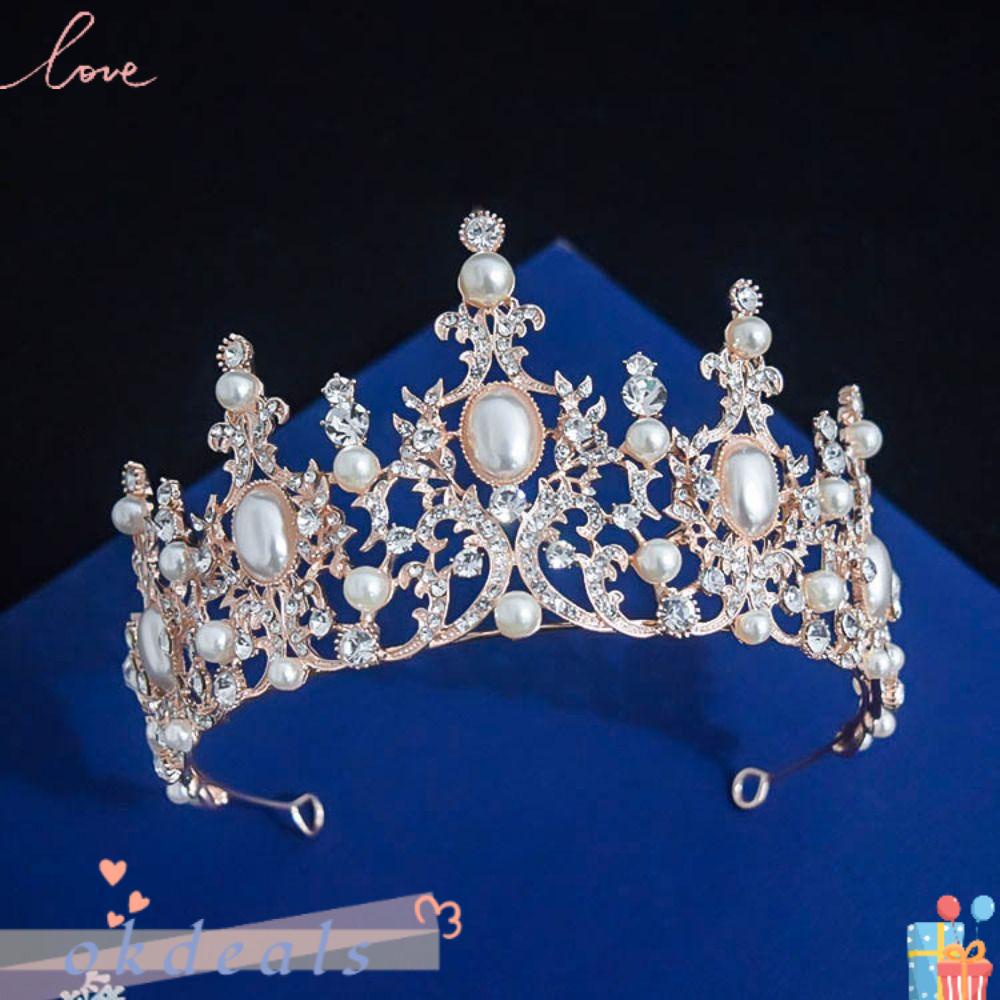 Phụ Kiện Tóc OKDEALS Crown Baroque|Nhẫn Mạ Bạc Đính Đá Pha Lê|Băng Đô Cài Tóc Cho Nữ