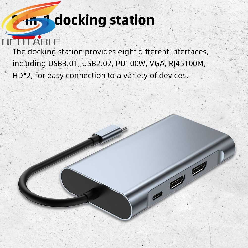 Bộ Chia Cổng Type-C 8 Trong 1 1080P 5GMbps 4K 30hz RJ45 100M 100W PD Chất Lượng Cao