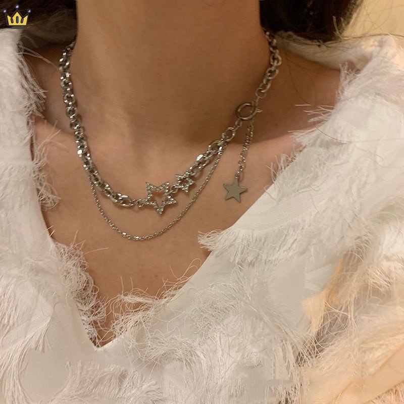 Vòng Cổ Choker Y2k Mặt Ngôi Sao Năm Cánh Đính Đá Zircon Màu Bạc Thời Trang Mới 2023 JP5