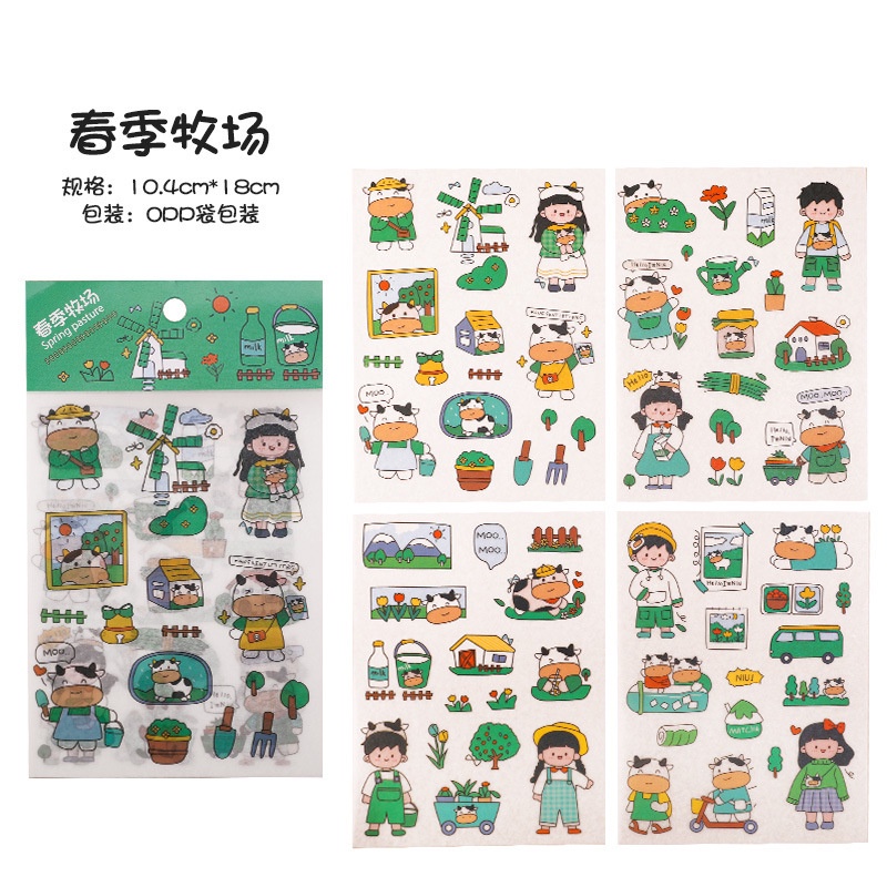 Set 4 Tấm Sticker Dán Trang Trí Sổ Tay DIY Bằng PVC Hình Hoạt Hình Dành Cho Bé Gái