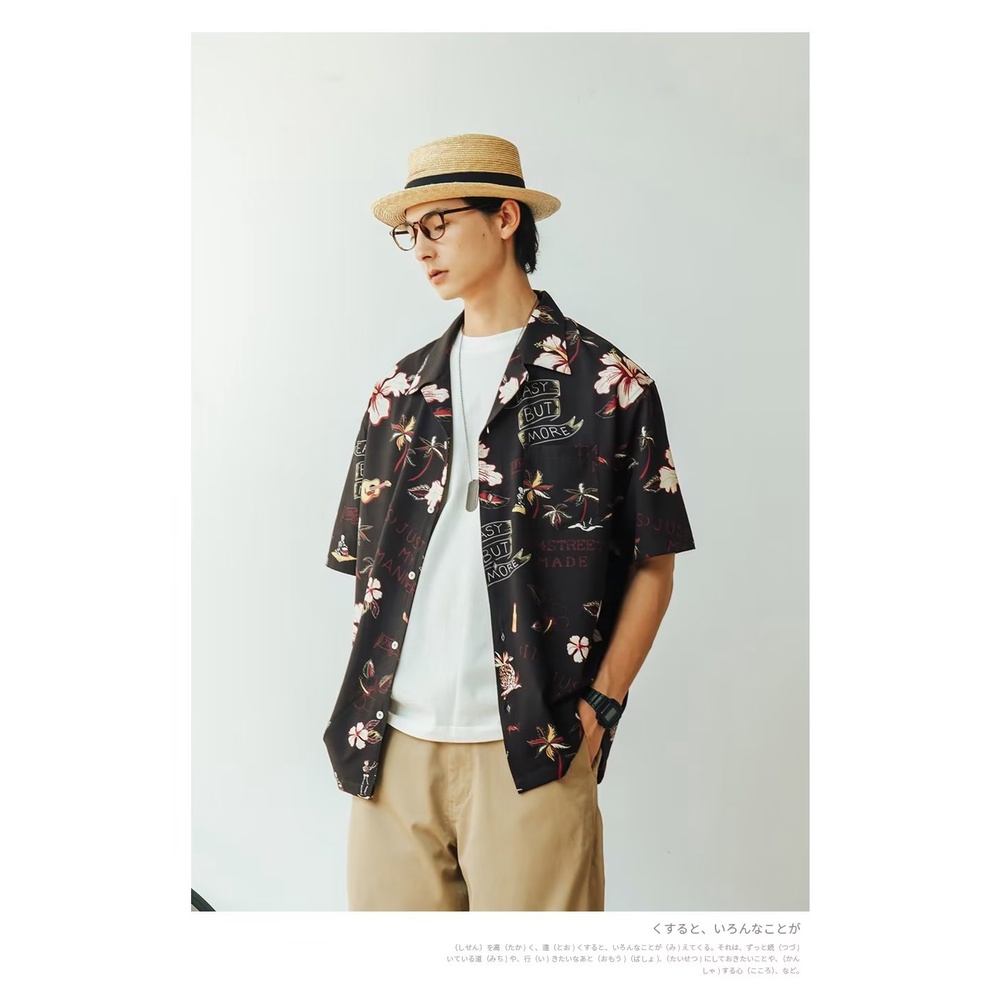 Áo Sơ Mi Tay Ngắn Dáng Rộng In Họa Tiết Hoa Phong Cách Hawaii Thời Trang Mùa Hè Cho Nam