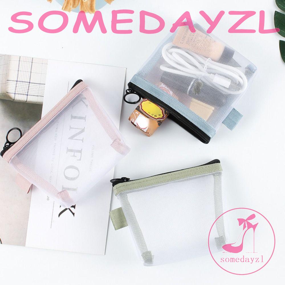 Somedayzl Túi Lưới Nhỏ Màu Trơn Trong Suốt Đựng Tiền Xu / Dây Cáp Dữ Liệu Di Động Cho Nữ