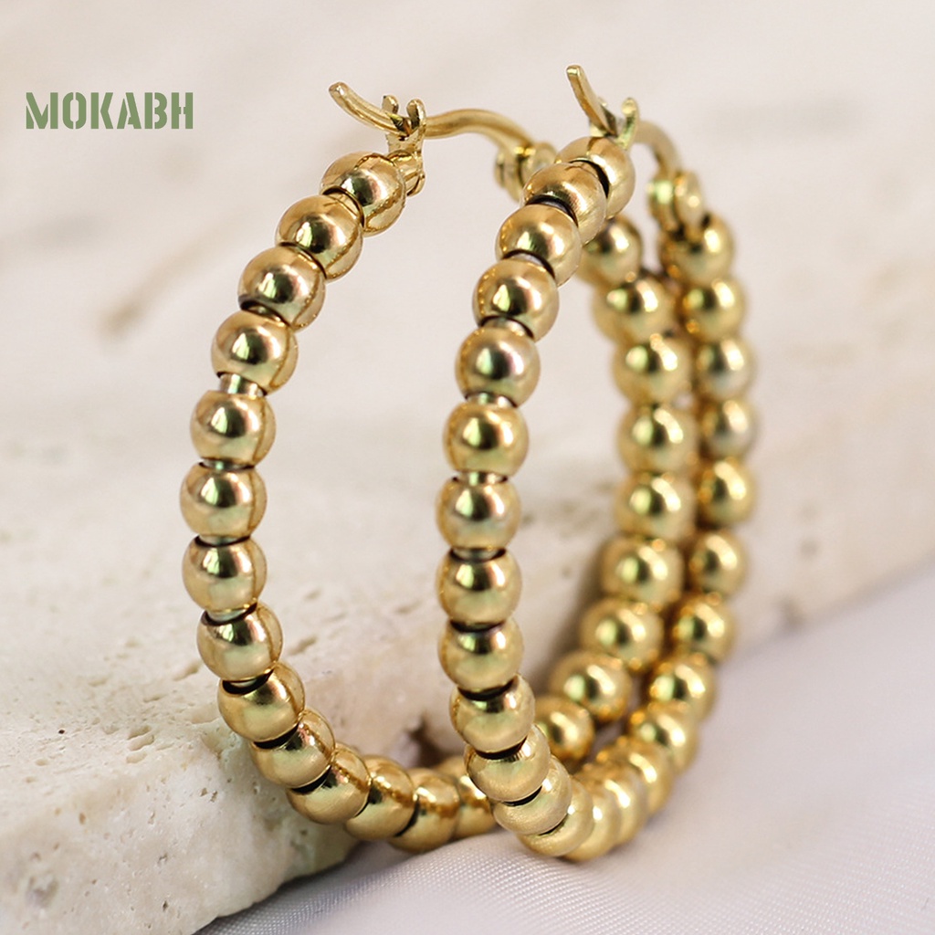 1 Đôi Bông Tai Tròn Mạ Điện Bóng Cao Đính Hạt Thời Trang