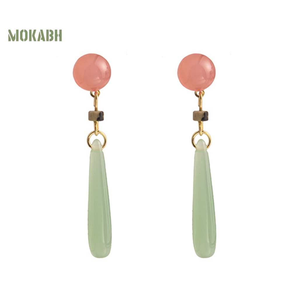 1 Đôi Bông Tai Xỏ Hạt Ngọc Bích Giả Phong Cách Trung Hoa