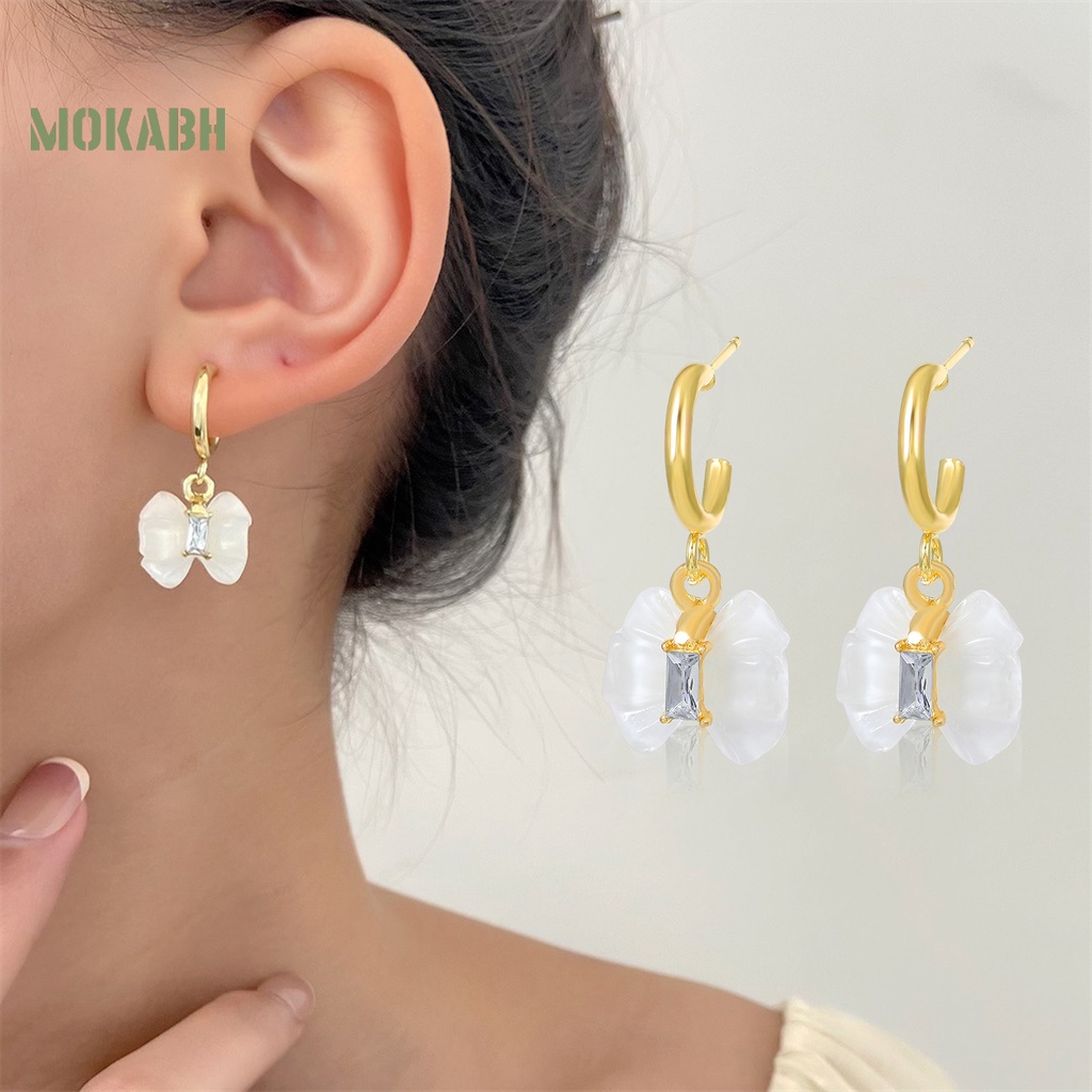 1 Đôi Bông Tai Hình Nơ Đính Đá Trong Suốt Dành Cho Cô Dâu