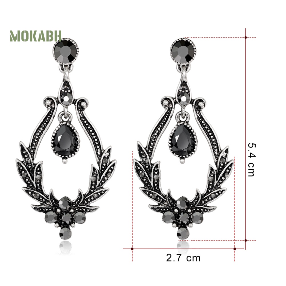 Bông Tai Hình Chiếc Lá Đính Đá Giả Màu Đen Phong Cách Cổ Điển Thời Trang Cho Nữ