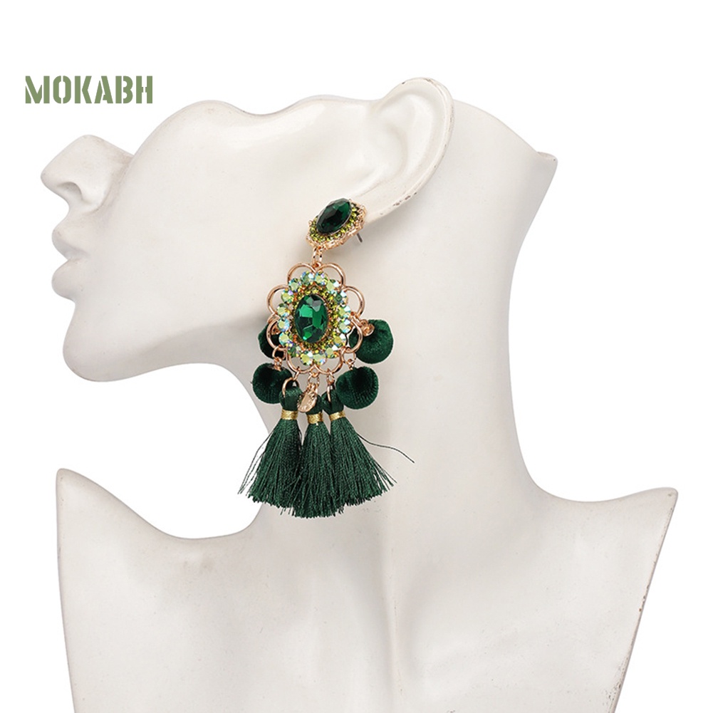 Bông Tai Hình Hoa Đính Đá Phối Tua Rua Thời Trang Cho Nữ