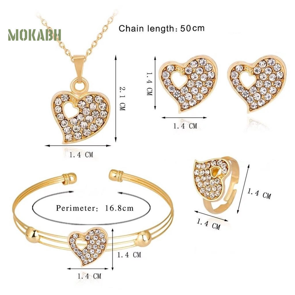 Set 4 Vòng Tay Đính Đá Hình Trái Tim Nhiều Màu Sắc Lấp Lánh