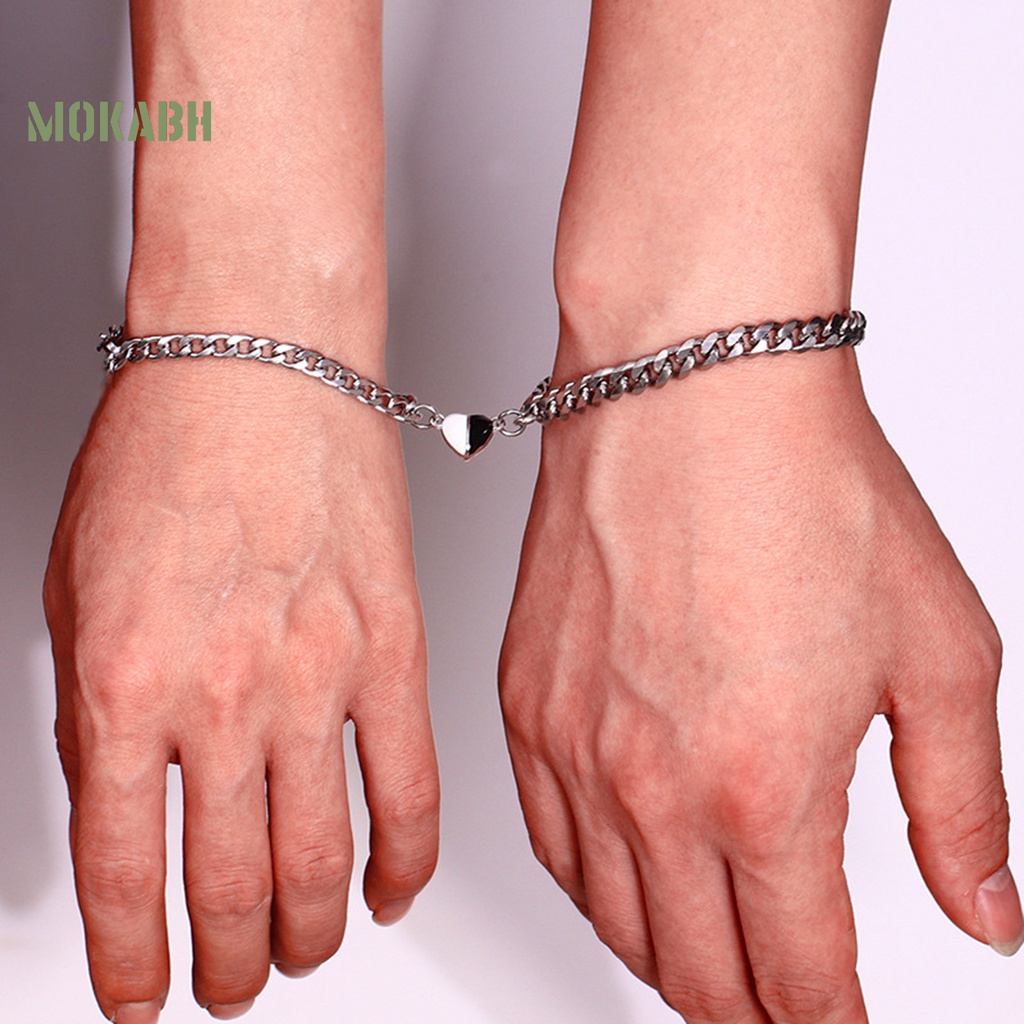 1 Cặp Vòng Tay Mạ Điện Mặt Trái Tim / Thánh Giá Chống Rỉ Sét Thời Trang Unisex